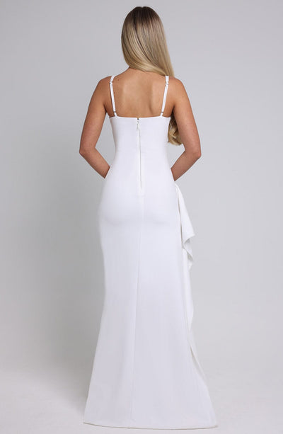 Women’s Evening Gown - V-Neck - High Slit - Ruched Waist - Form-Fitting Elegant Dress
