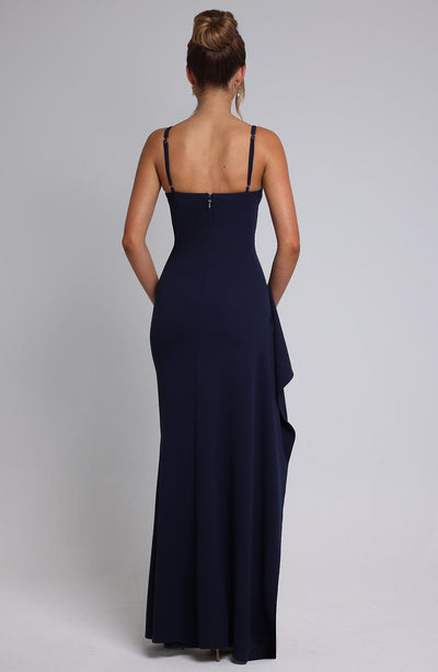 Women’s Evening Gown – Fitted Silhouette – Deep V-Neck – Sleeveless – High Slit Design