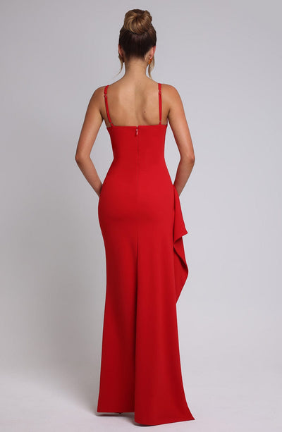 Women’s Evening Gown – Fitted Silhouette – Deep V-Neck – Sleeveless – High Slit Design