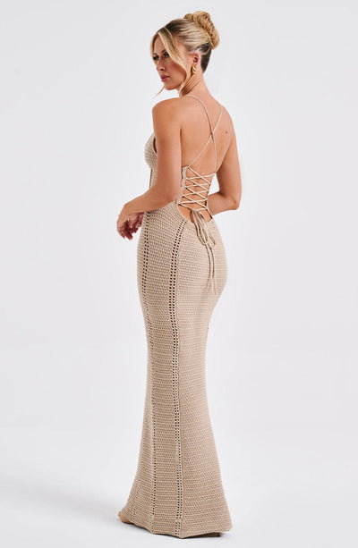Women’s Maxi Dress - Knitted Open Weave - Corset Bodice - Spaghetti Straps