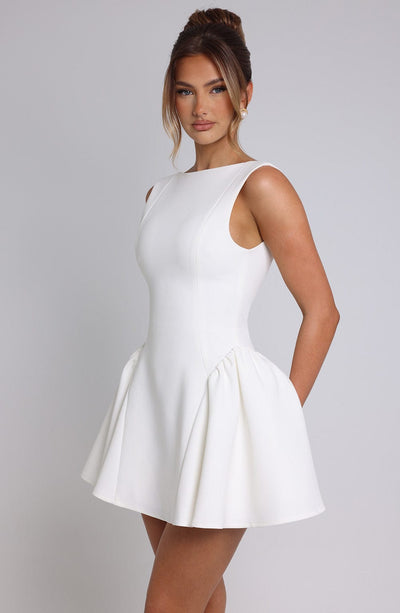 Women’s Mini Dress - Fit and Flare Silhouette - Sleeveless - High Neck - Structured Fabric