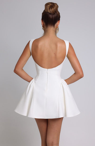 Women’s Mini Dress - Fit and Flare Silhouette - Sleeveless - High Neck - Structured Fabric