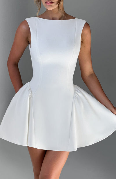 Women’s Mini Dress - Fit and Flare Silhouette - Sleeveless - High Neck - Structured Fabric