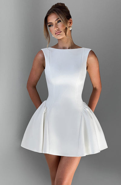 Women’s Mini Dress - Fit and Flare Silhouette - Sleeveless - High Neck - Structured Fabric