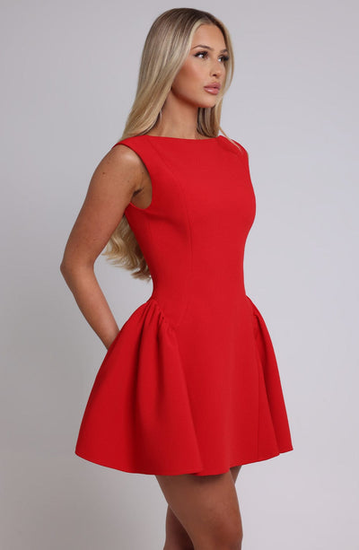 Women’s Mini Dress - Fit and Flare Silhouette - Sleeveless - High Neck - Structured Fabric