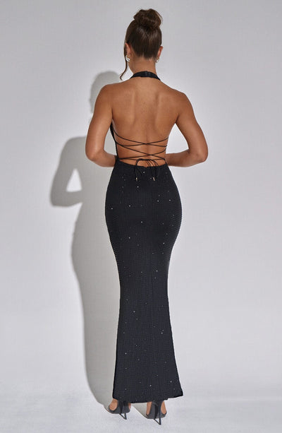 Women’s Halter Neck Gown - Deep V Neckline - Floor Length - Slim Fit Elegant Dress